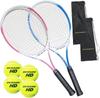 Rigid Tennis Racket Set of 2 with 4 Tennis Balls for Beginners HB-19 (blue, Pink)