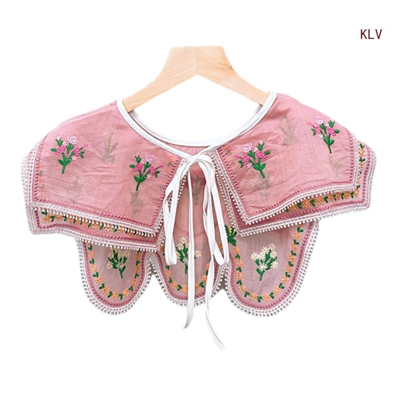 Вышитый цветочный воротник Элегантный съемный фальшивый воротник шаль Винтажный воротник для платья-костюма