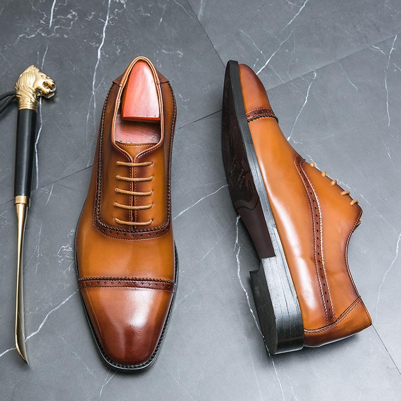 Retro Men Formal Shoes Black Brown PU Lace Up Business Office Leather Shoes Men Gentlemen's Wedding Banquet Shoes Sizes 38-46