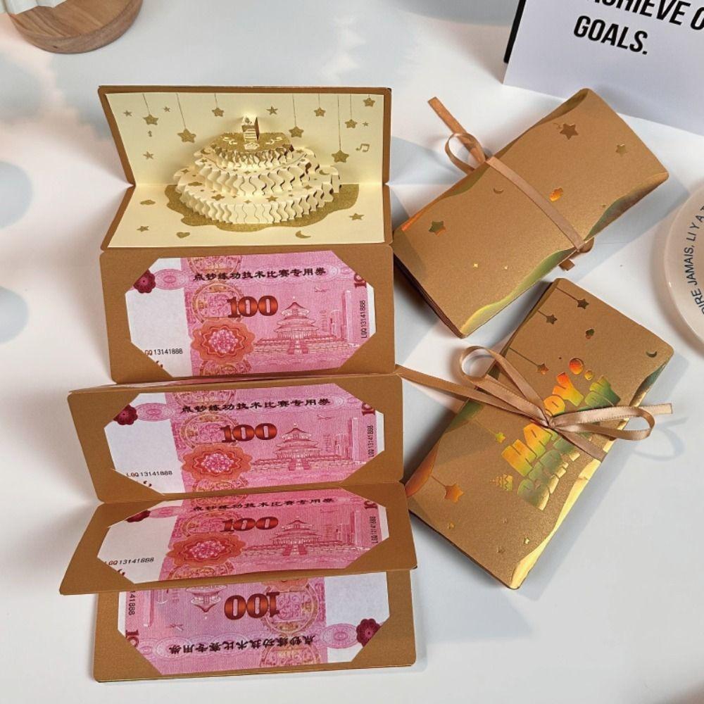 3D Pop-Up День Рождения Красный Конверт Поздравительная Открытка Складывающаяся Золотой Новый Год Денежный Красный Конверт 6 Отделений для Карт Красный