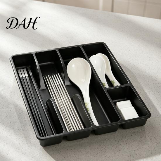Kitchen Countertop Cleanup Drawer Cutlery Organizer, Multi-Compartment Plastic Utensil Tray, Space Organizer Saving Durable Storage Tray for
