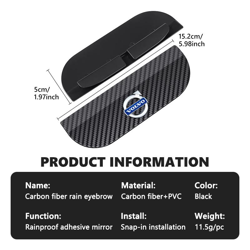 sgjkp3 For Volvo 2pcs Car Rearview Mirror Rain Eyebrow Snap on Rain Blocking Cover V50 S60 XC60 S40 XC40 XC90 V70 XC70 C30 V40 V60