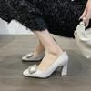 Fashion 2024 High Quality Women's Shoes Slip-on Women's High Heels Fashion Square Button Office and Career New Crystal Heels Women