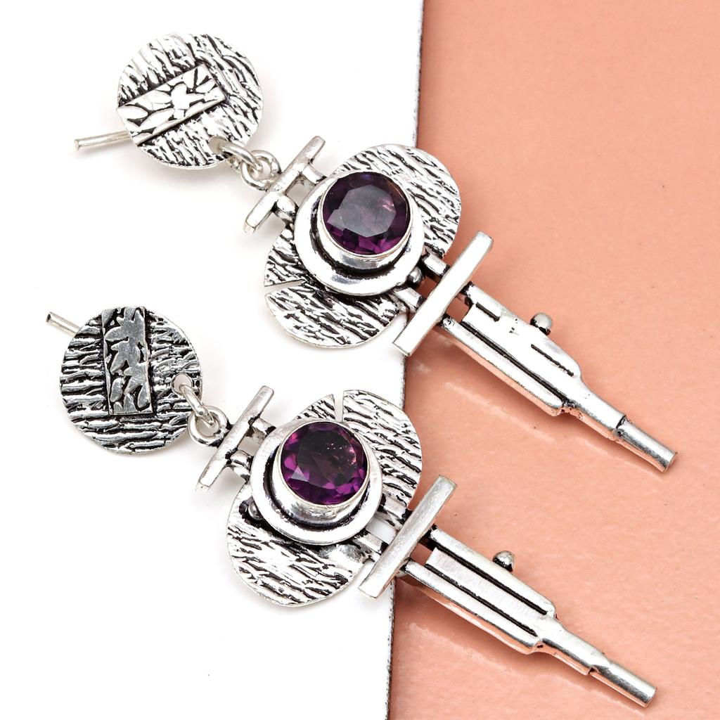 Серьги из серебра 925 пробы с аметистом и драгоценными камнями, серьги ручной работы, фиолетовые