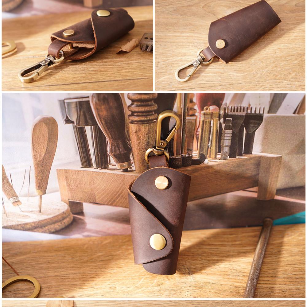 Cowhide Handmade Mini Key Case Mini Vintage Car Key Bag Fashion Cowhide Key Organizer  Men