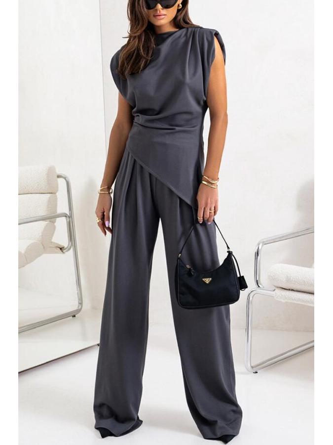 Летняя женская мода Европы и Америки 2025: Однотонный Неправильный Легкий Люксовый Комплект