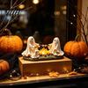 Decorative Lighted Night Light Ghost Roasted Marshmallows LED Ornament, Durable Resin Cute Halloween Desktop Small Shelf Display Statue Craft,