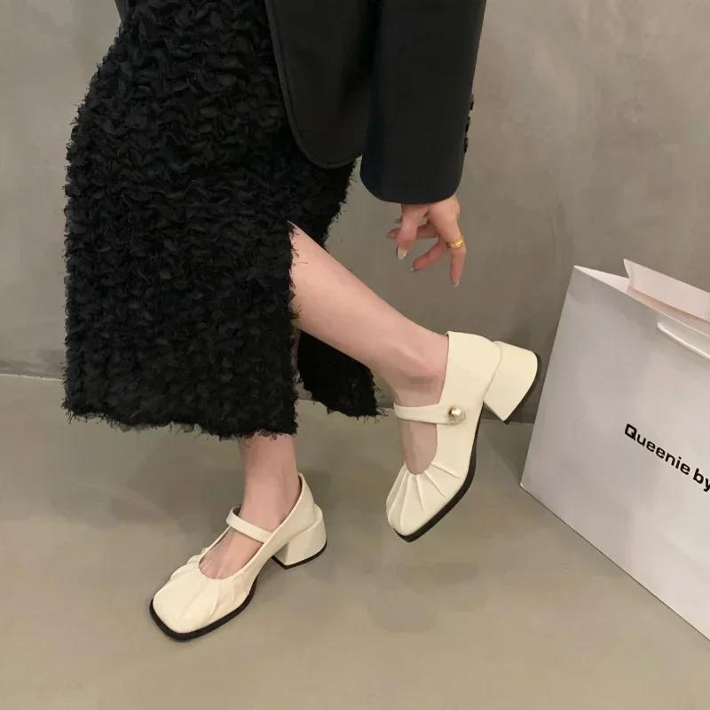 Fashion Women Casual Mary Jane Fashion Shallow Design Soft Leather Mary Janes Shoes Autumn Dress Square Head Women Lolita Platform Shoes