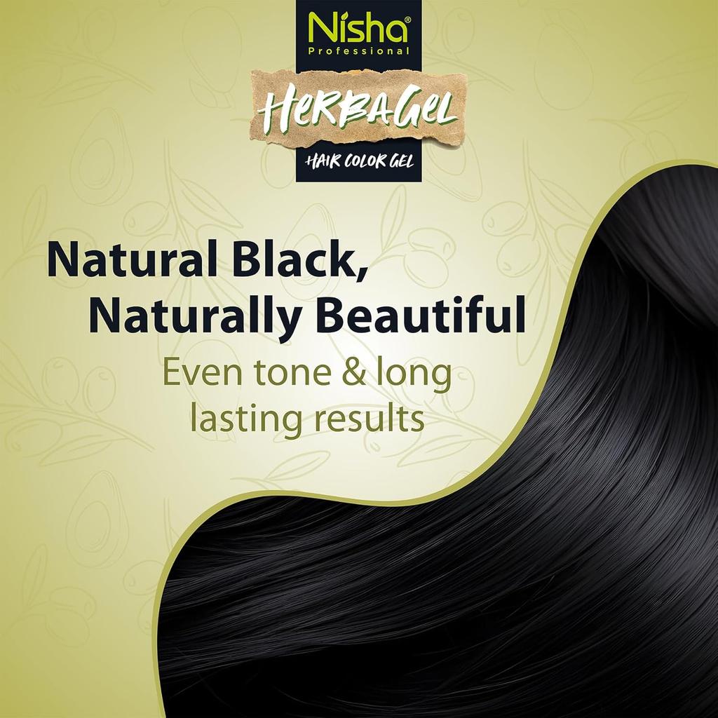 Nisha Herba Gel Hair Colour Gel Original Black 500ml+500ml Non-Drip Vegan Formula Long-Lasting Shine