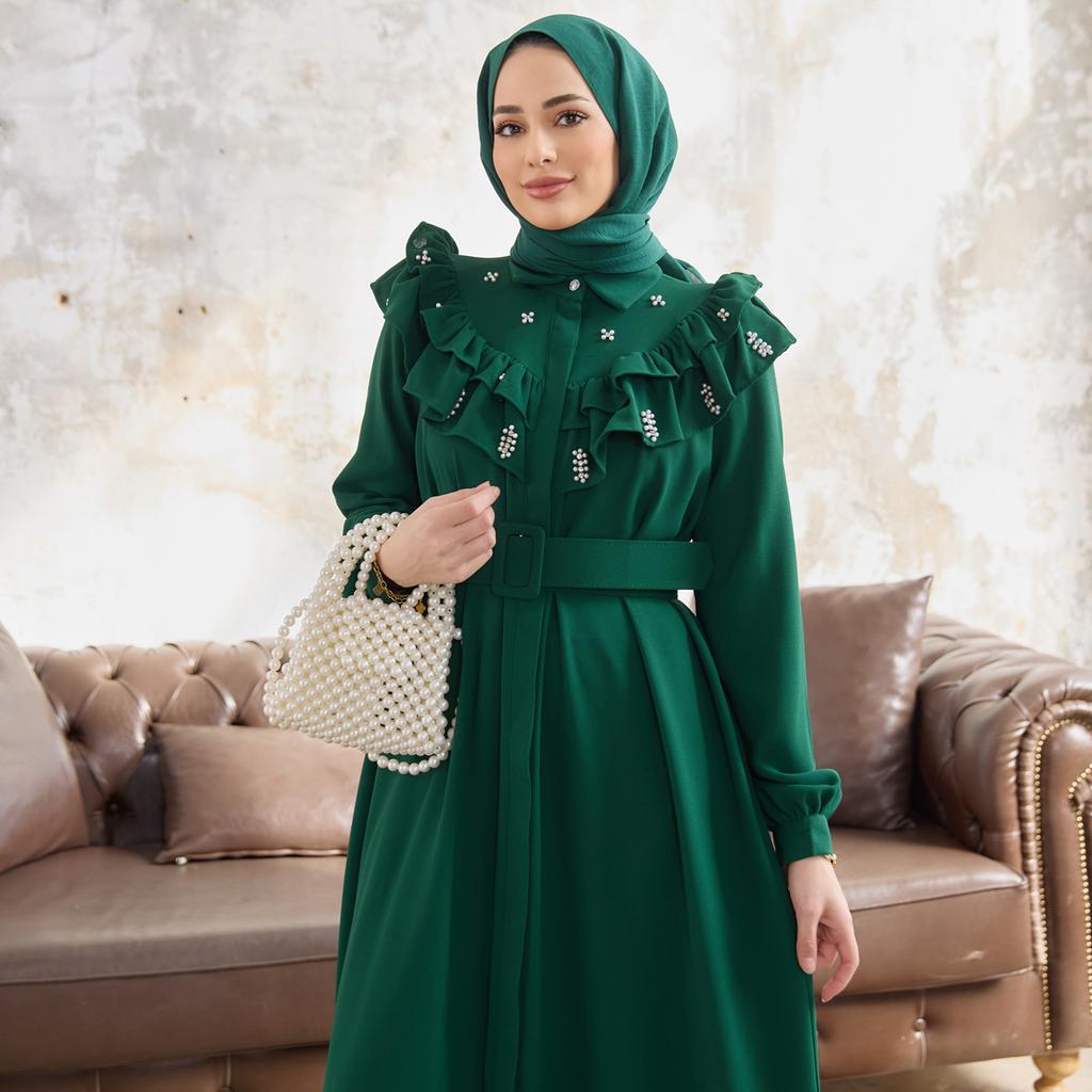 Frilly Pearled Women Long Dress Abaya