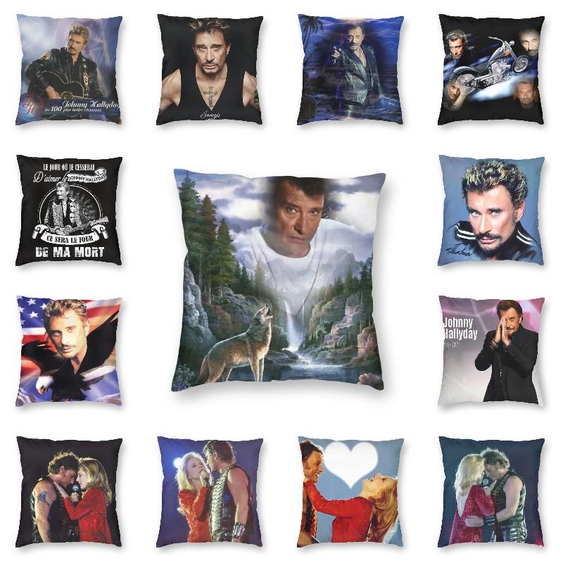 Rock Johnny Hallyday Cushion Covers Sofa Home Decor French Singer Music Square Throw Pillow Cover 45x45cm Decorative Pillowcases
