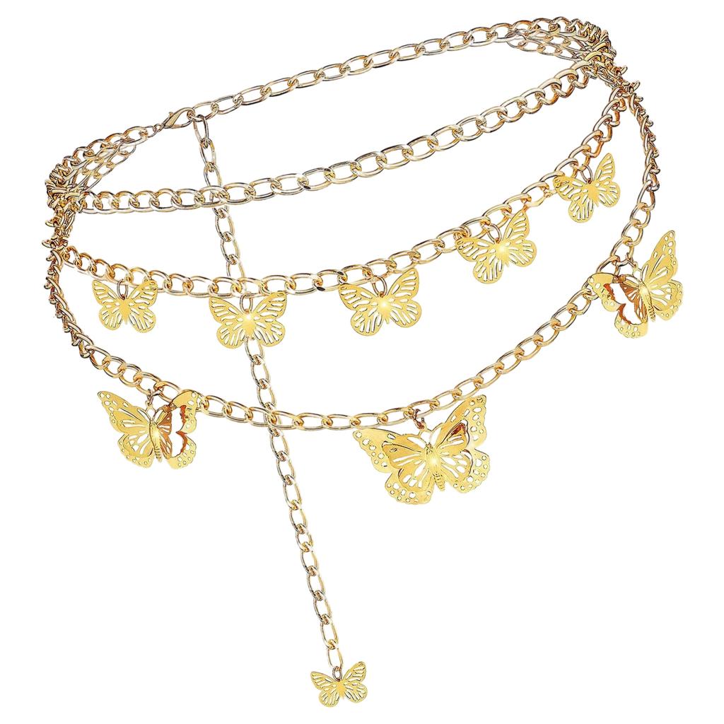 Blingbling Waist Belt Stylish Carved Butterfly Waist Chain Belt Elaborate Chain Belly Chain for Belly Dance Waist Chain