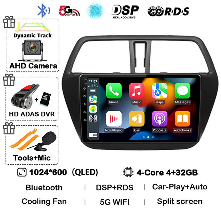 Android 14 Carplay WIFI 4G для Suzuki S-Cross SX4 2014 2015 2016 2017 Автомагнитола GPS Мультимедийный Плеер Стерео Головное Устройство DSP