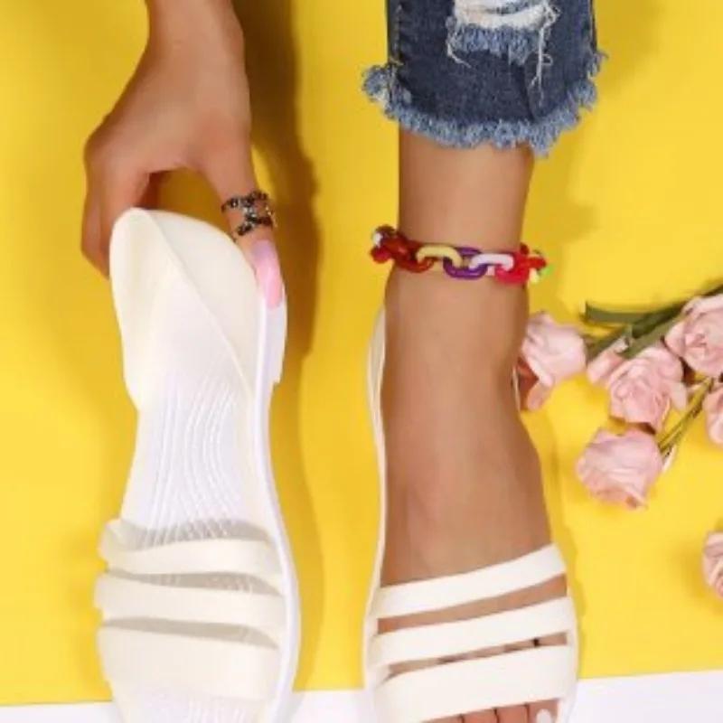 Женские туфли с закрытым каблуком, женские сандалии для отдыха на открытом воздухе, женские сандалии с круглым носком, низкий каблук, открытый носок, женские туфли без застежек