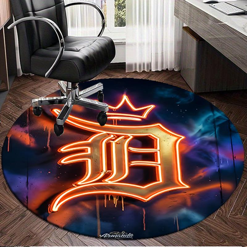 Detroit Tigers Emblem Round Rug for Livingroom,Bedroom, Palyroom, Chair Rug, Area rug, Circle Carpet, Large Size Fan Christmas gift