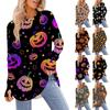 Women's T-Shirt Halloween Printed Round Neck Loose Long Sleeve Medium Long Missing Thumb Top
