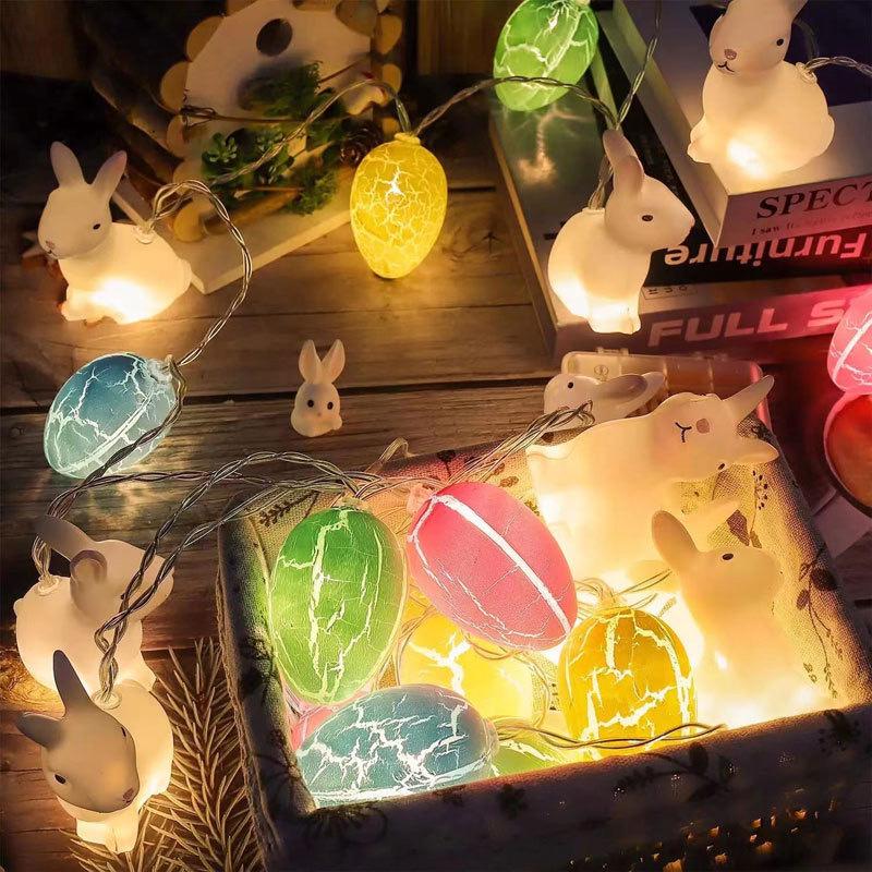 Easter LED Crackle Egg & Bunny String Lights with Star Cotton Ball Decor