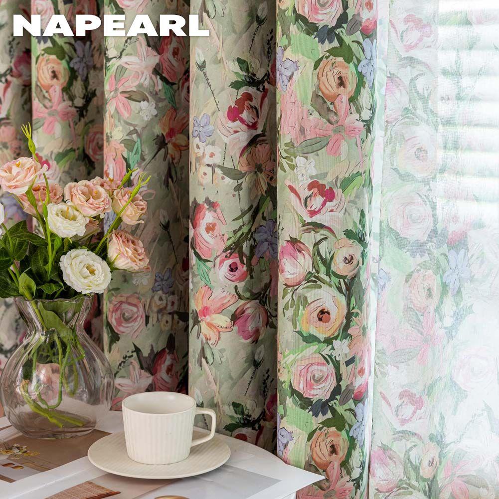 1PC NAPEARL European Pastoral Style Oil Painting Rose Print Curtain Full Blackout Curtains for Bedroom Living Room Balcony Window for Home Decor