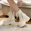 Fashion 9.5CM New Chunky Ankle Boots for Women Thick Heels Motorcycle Punk Boots Autumn Winter Lace-up High Platform Leather Shoes Woman