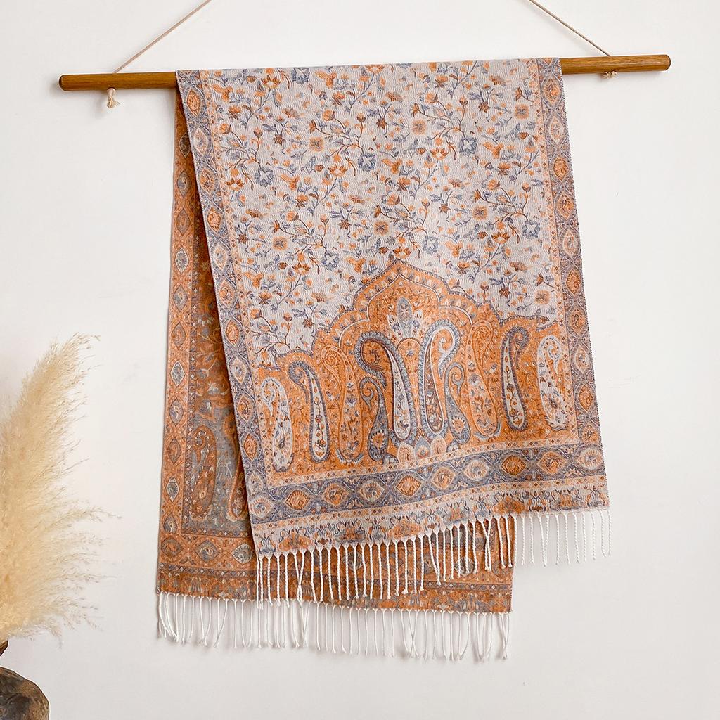 Bohemian Versatile Jacquard Cashew Ethnic Style Big Shawl Women'S Scarf Vintage Tassel