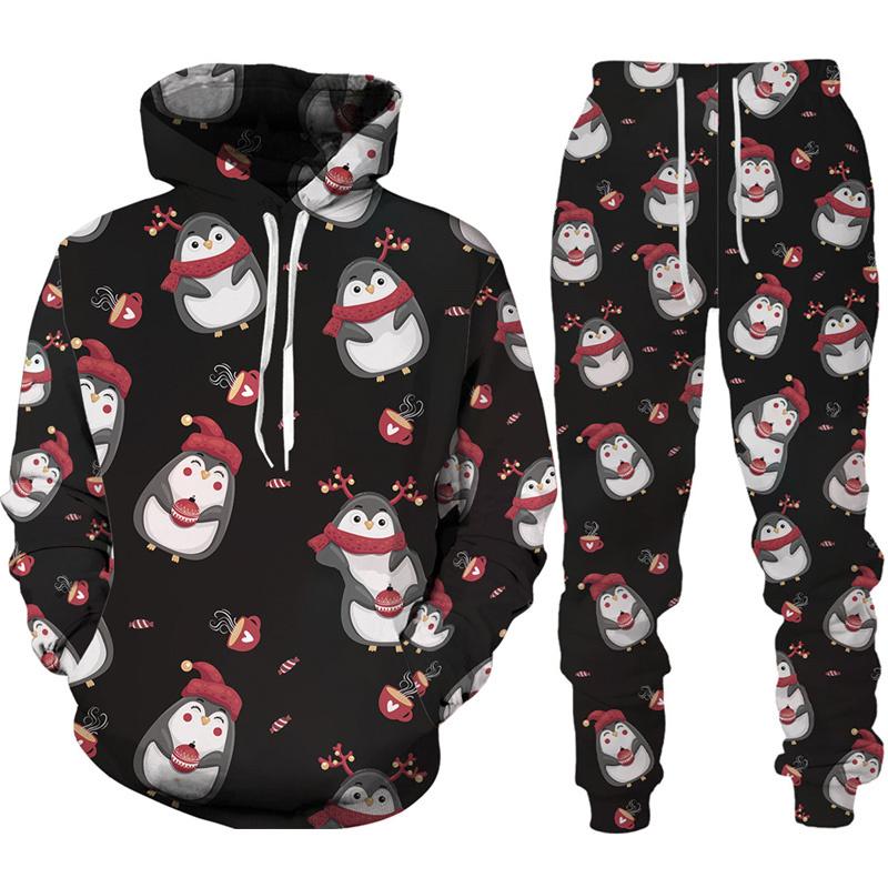 Новый год, Рождество, Санта-Клаус, толстовки с 3D принтом, брюки, спортивный костюм, новинка, костюм из 2 предметов для пары, уличная одежда для вечеринки