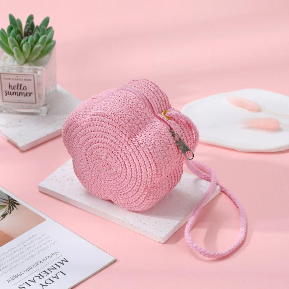 Детские соломенные сумки через плечо, пляжная сумка, кошелек для монет, детская плетеная сумка кроссбоди с цветком