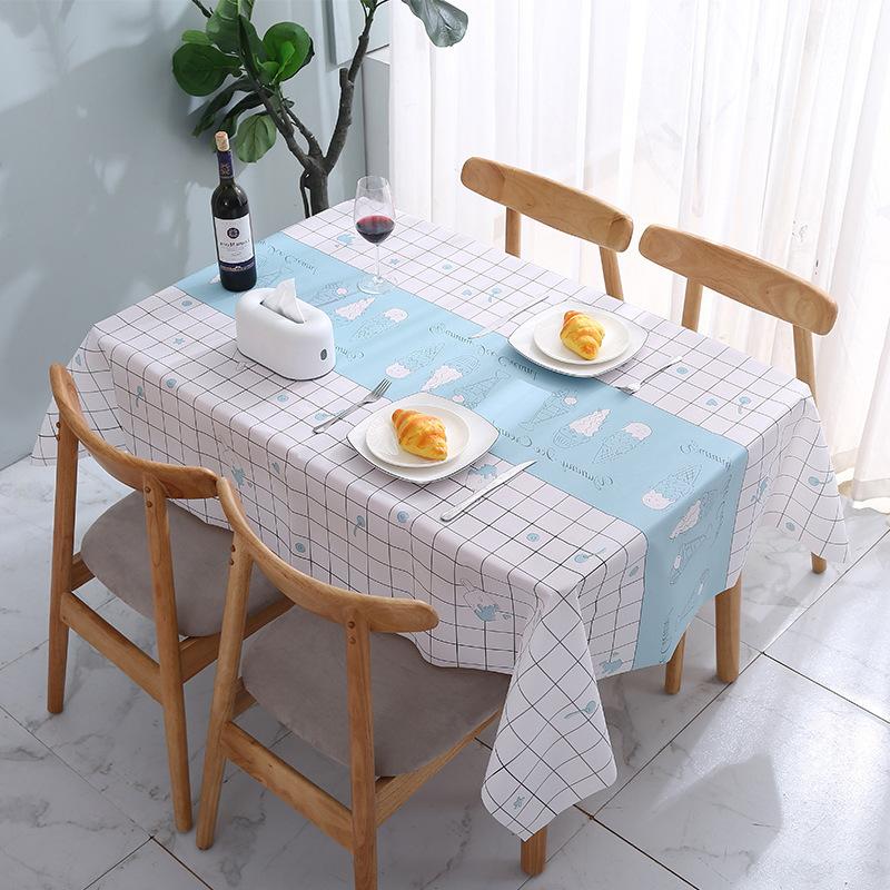 Simple Waterproof, Oil-Proof, Leave-In, High-End Sense Of Dirt-Resistant Home Modern Grid Peva Anti-Scalding Plaid Tablecloth