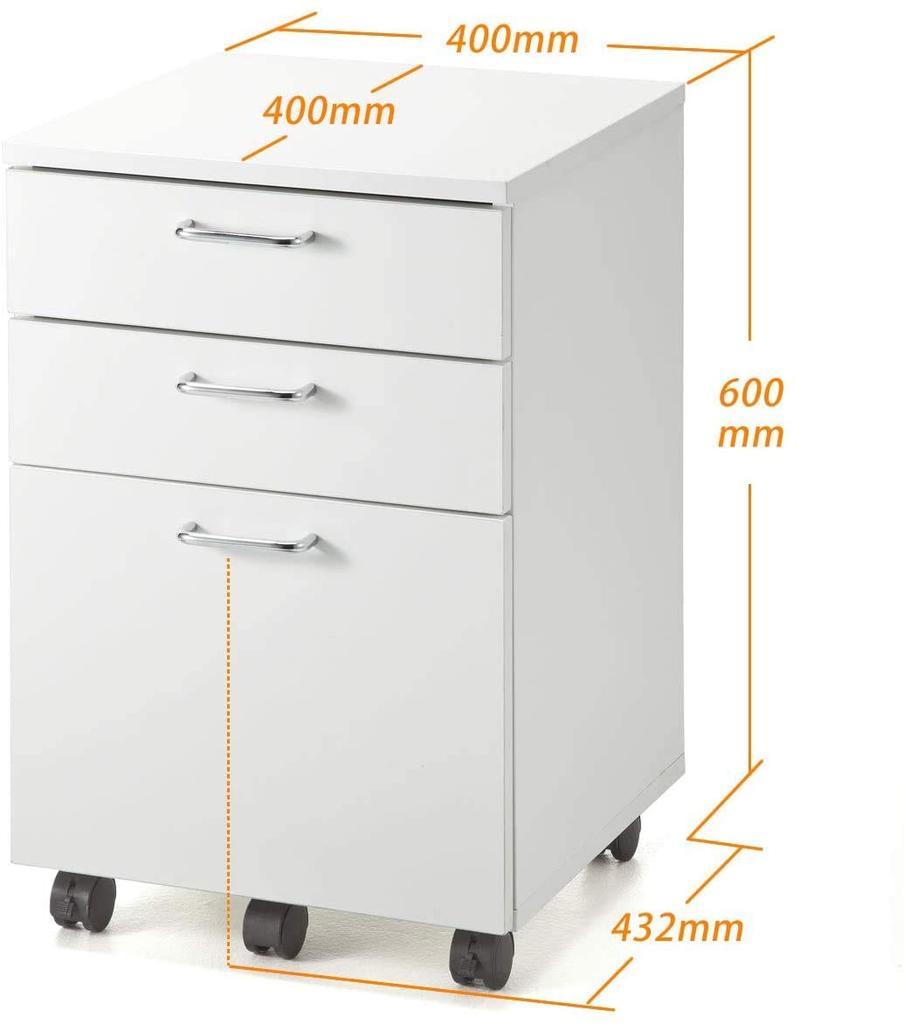 Sanwa Direct Desk Wagon Wooden с роликами, 3 яруса, совместимый с форматом A4, ширина 40 x глубина x высота 60 см, комод, белый 43,2 100-SNW017W