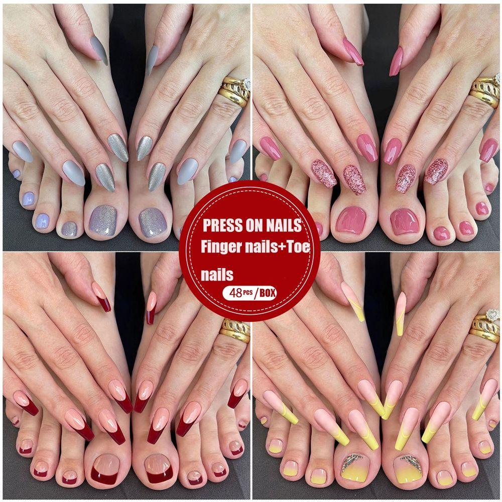 Инструмент Полное Покрытие Накладные Ногти Набор Квадратные Головки Пальцы Ног Накладные Ногти Типсы Французская Балерина Носимые