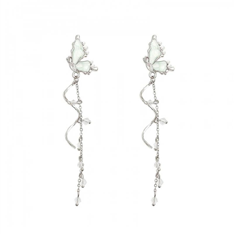 Romantic Long Butterfly Tassel Earrings for Women Delicate White Butterfly Crystal Dangle Earrings Wedding Party Jewelry Gift