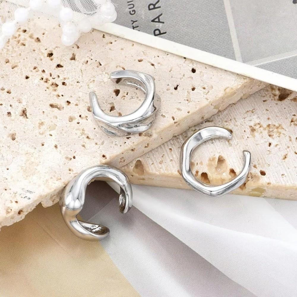 3pcs Set Alloy Helix Cartilage Clip Irregular Women Earrings Molten Ear Cuff Set Chunky Jewelry Kit