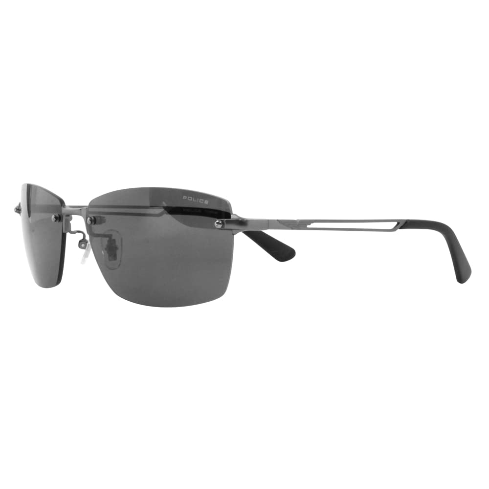 Police Sunglasses SPLG39J 627P 60 2023 Model WIND Two Point Borderless Square Titanium Polarized Lens Frame Matte Gunmetal Lens Gray Men's Color