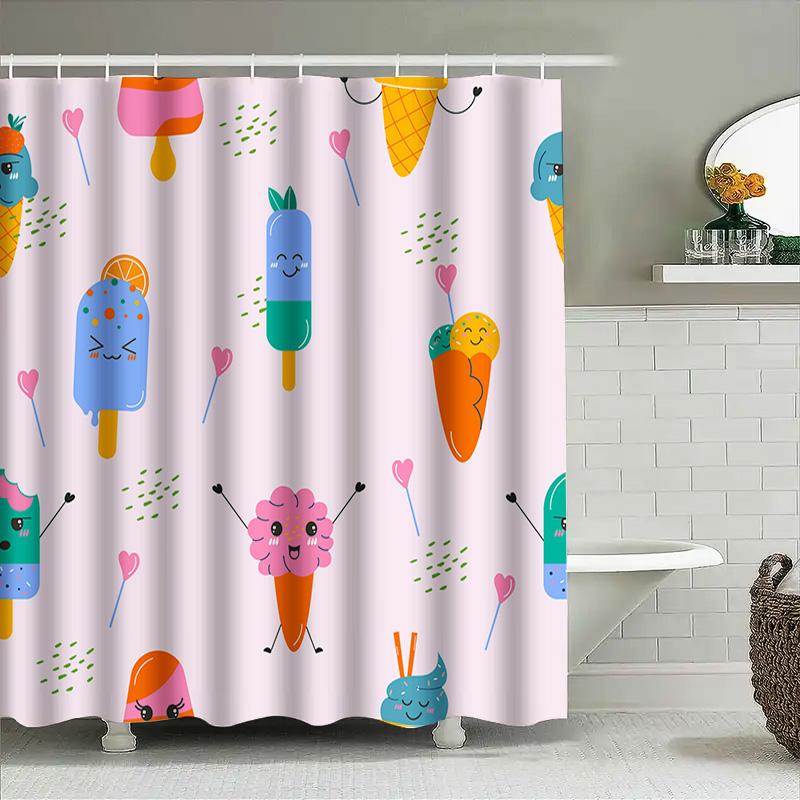 Colorful Ice Cream Shower Curtain Bathroom Decor For Kids Room Polyester Fabric With Printed Design Pink Blue Green Orange Yello
