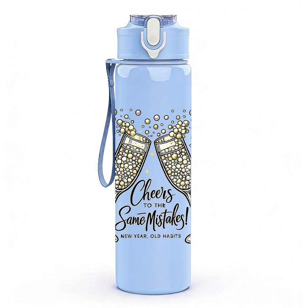 1PC Champagne Glass Celebration Print 750ml Color Plastic Sports Water Bottle Leakproof Flip Straw Lid Suitable for Sports Office Home Use