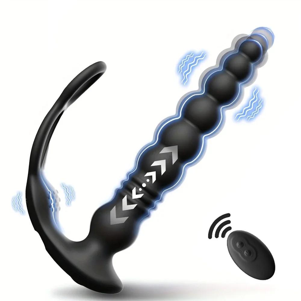 Мужской простатический массажер с толкающим механизмом, управление через приложение, телескопическая анальная пробка, анальный вибратор, мужской гей-дилдо, секс-игрушка для пар, для геев