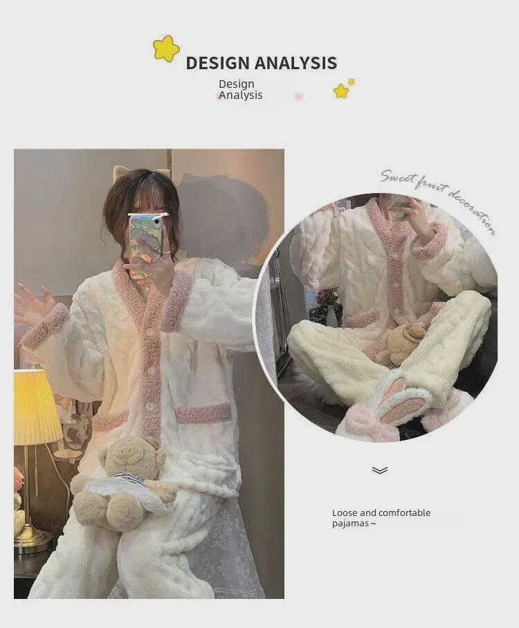 Женская пижама из кораллового флиса в корейском стиле - домашний костюм из плотной бархатной фланели