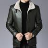A New Winter Men's Casual Long-sleeved Leather Coat, Fashionable Lapel Trend Coat, Thickened and Warm
