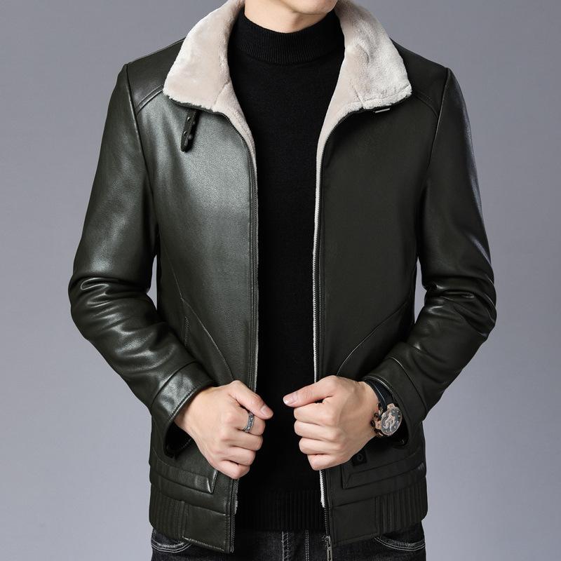 A New Winter Men's Casual Long-sleeved Leather Coat, Fashionable Lapel Trend Coat, Thickened and Warm