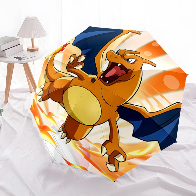 1pc Charizard Fire Automatic Folding Umbrella - Compact 8-Rib Design, Durable Plastic & Iron, Lightweight for Outdoor Daily Use, a0929175