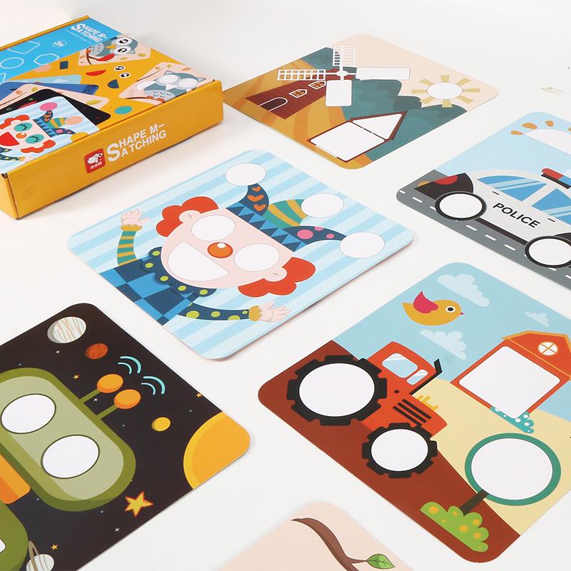 Wooden child geometry pairing cognitive animal scene puzzle tangram enlightenment intellectual building block toy