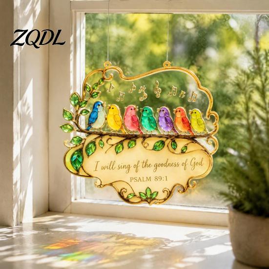 Bird Lover Gifts Acrylic Songbird Window Hanging Pendant, Inspirational & Floral Sun Creative Home Decor Catcher, Religious Bible Verse Decor,