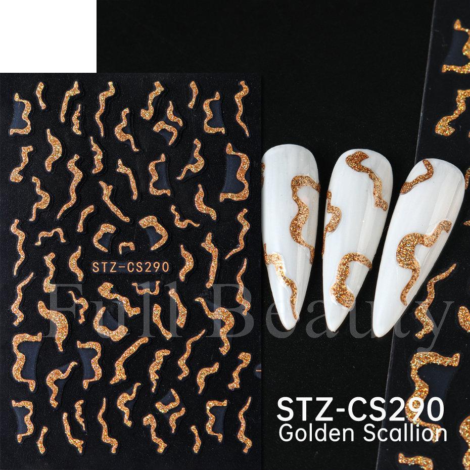 Nail Art Sticker, French Bronzing Scribbled Metal Gold Line Adhesive Nail Sticker