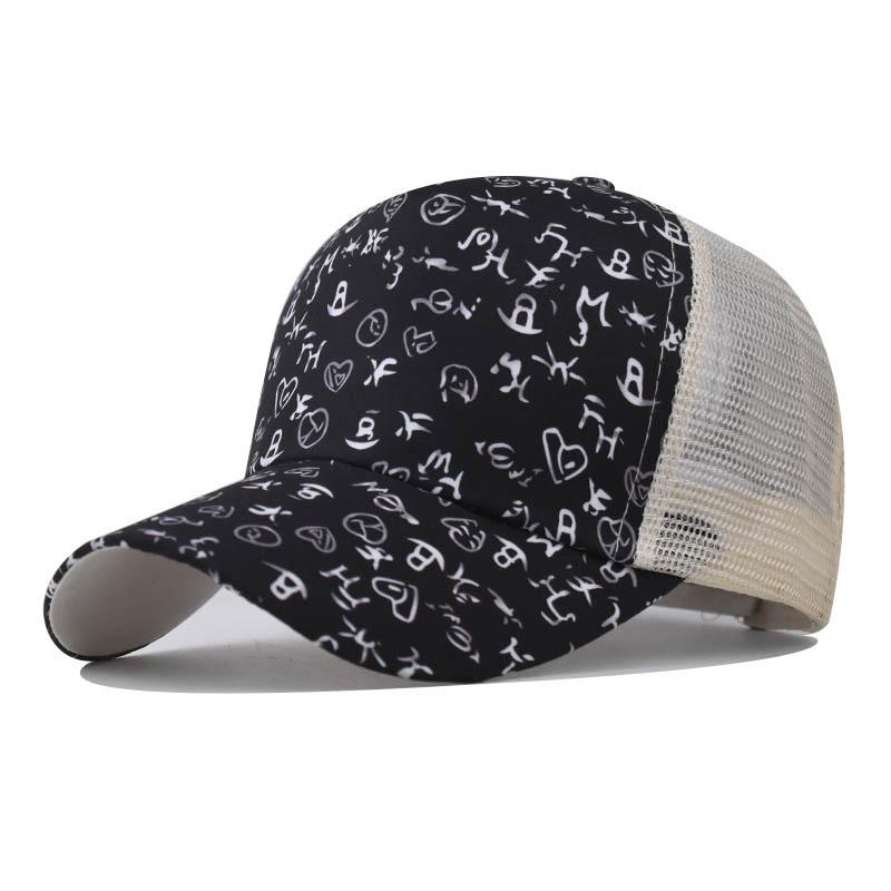 Graffiti Print Mesh Trucker Hat for Men Women, Breathable Adjustable Baseball Cap