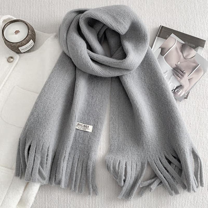 Imitation Cashmere Cloth Label Knitted Scarf Women's Autumn and Winter Thickened Warm Versatile Student Couple Wool Circumference