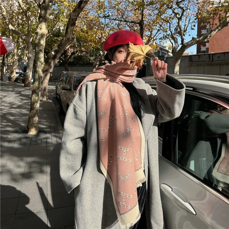 0G Thickened Version Retro Bird Scarf Women's Winter High-end Warm Scarf Imitation Cashmere Shawl