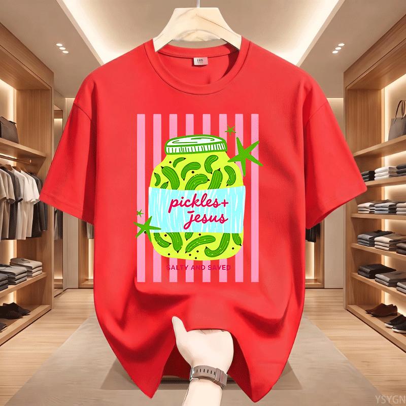 Pickles And Jesus Graphic Print Tshirt Unisex Unisex Causal Salty And Saved Christian Tee Faith And Pickle Lover Tshirts Religious