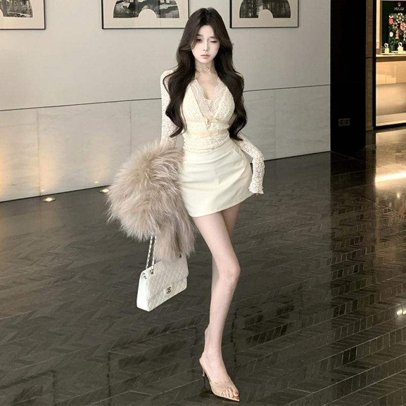 Женская одежда французская дочь кружево поддельные двухсекционный тонкий платье женщины