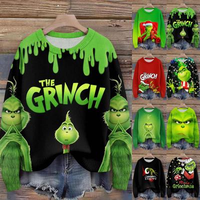 Пуловеры с длинным рукавом для женщин, с круглым вырезом, повседневные, милые, с принтом, вязаные, оверсайз