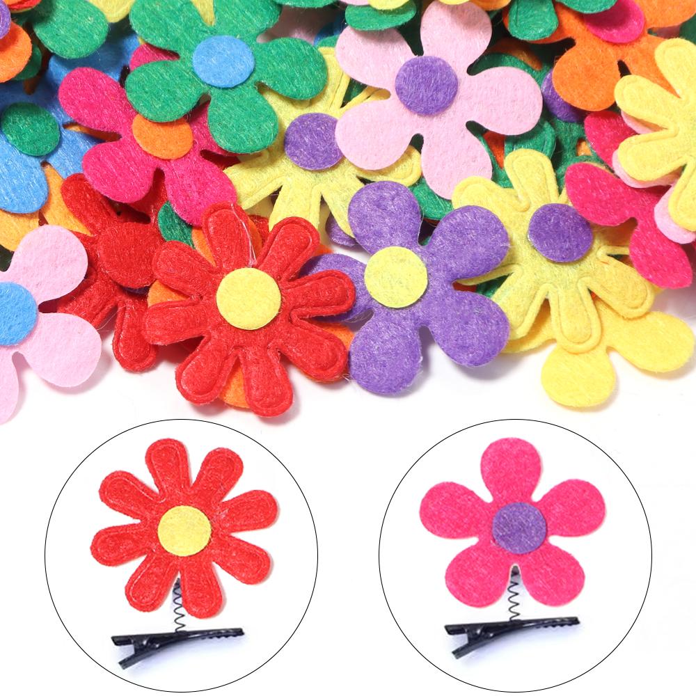 50pcs Felt Cloth Flower Applique Stickers Mix Color Five-petal Flower Patches For Kids DIY Scrapbooking Decoration DIY Hairpins