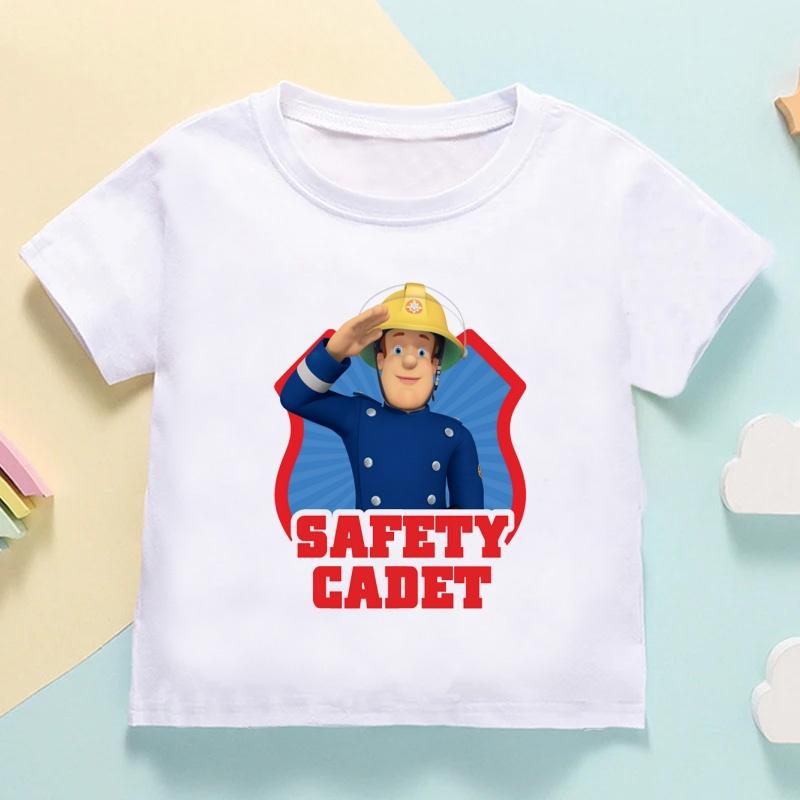 Fireman Sam Print Cartoon Cute Kids T shirt Girls Summer Tops Casual Baby Boys Clothes Children Short Sleeve O-Neck